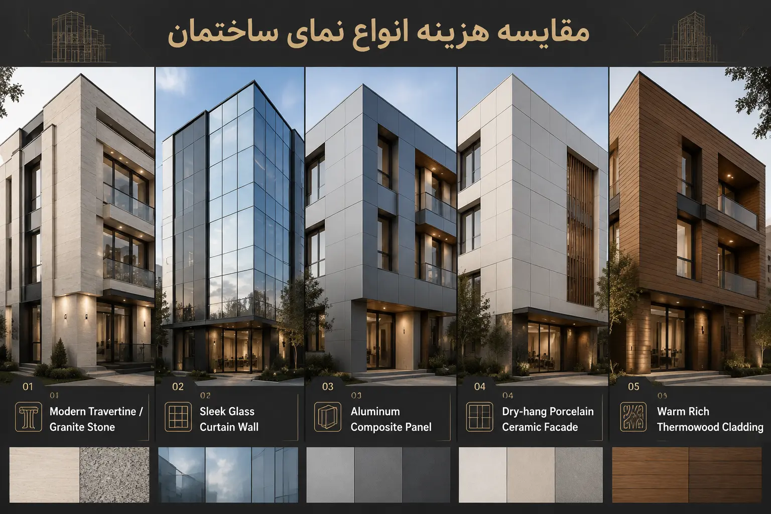مقایسه هزینه انواع نمای ساختمان